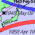 礼文島金環日食の日食帯地図