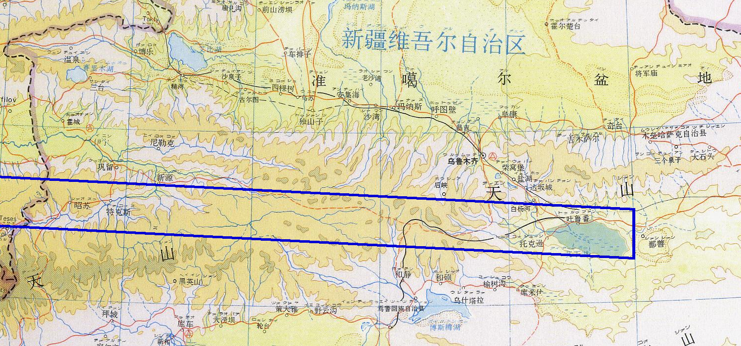 1968.9.22に中国西方で見られた皆既日食地図