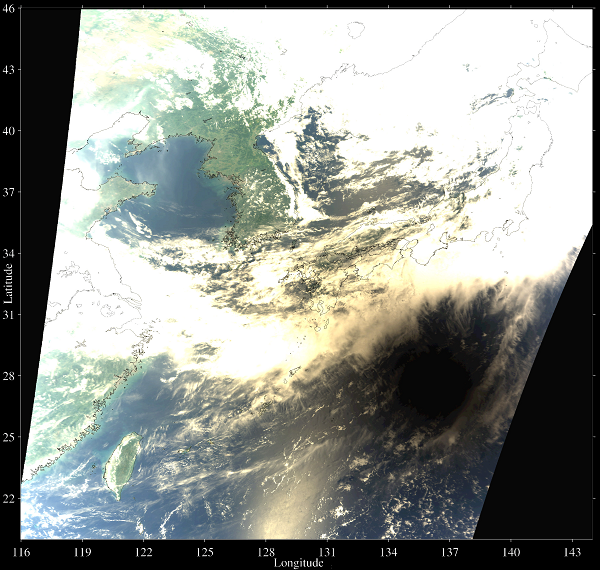 2009.7.22正午の気象衛星写真と本影錐