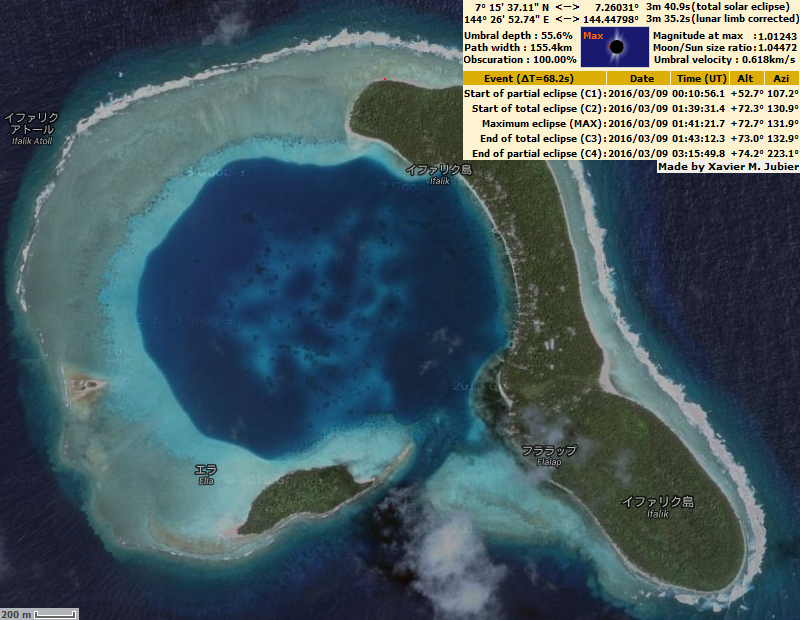 イファリク環礁の衛星写真とDATA