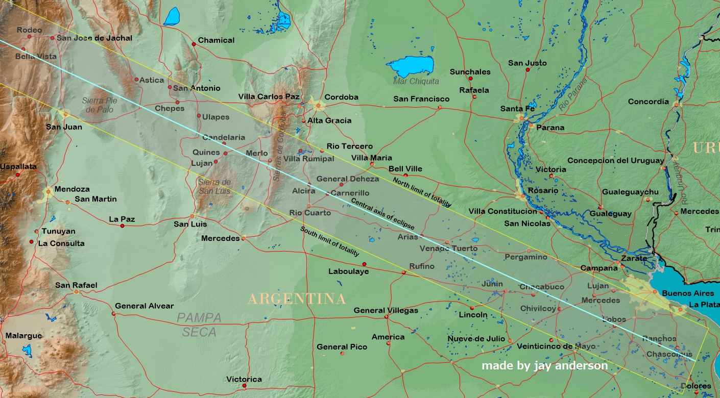 アルゼンチンの皆既帯地図