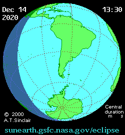 ２０２０年１２月１４日の皆既日食帯地図